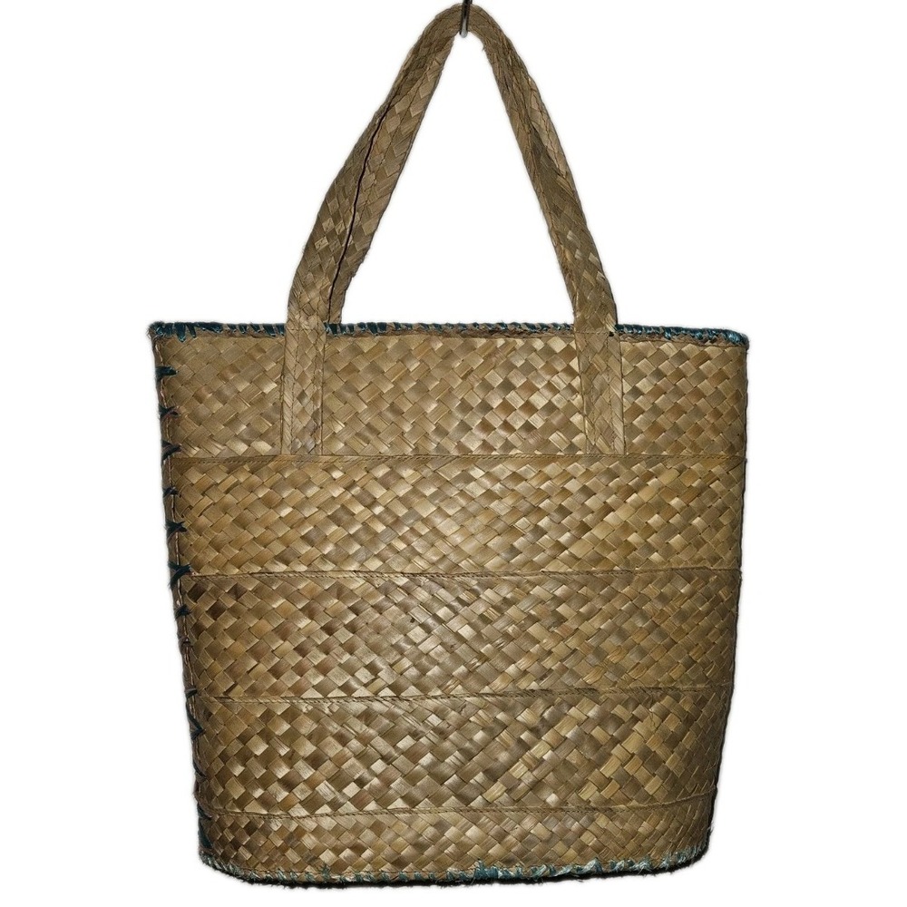 Vintage Embroided‎ Floral Raffia Straw Beach Market Tote Bag Lined Summer Beach - Picture 3 of 13